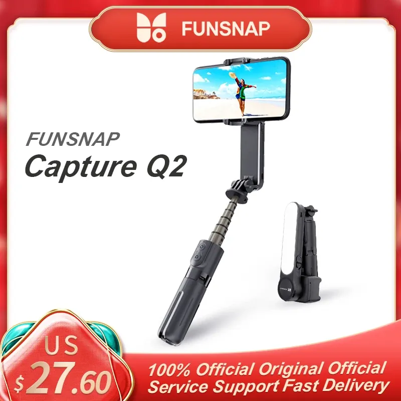 Monopods Funsnap Capture Q2 Handheld Gimbal Stabilizator z lampką wypełniającą do telefonu komórkowego Selfie Statyw Shipod Shidod na iOS Android