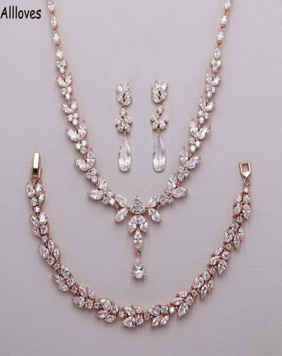 Orecchini da lacrima per le lacrima di gioielli da sposa zirconia cubica in oro rosa di lusso per i set di gioielli da sposa set Neck4845754