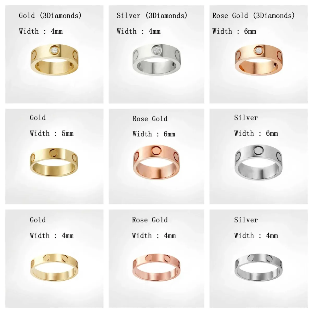 Ювелирные дизайнеры Love Ring Кольцо женское дизайнерское кольцо Desinger Jewelry 18k Золото, покрытая титановым кольцом из нержавеющей стали пара