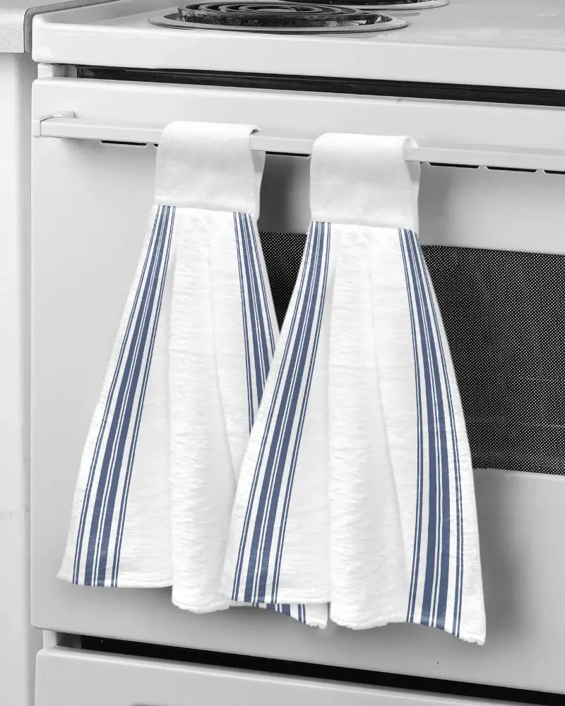 Towel Farmhouse Stripes Blue Hand Quick Dry Microfiber Towels Kitchen Soft Absorbent