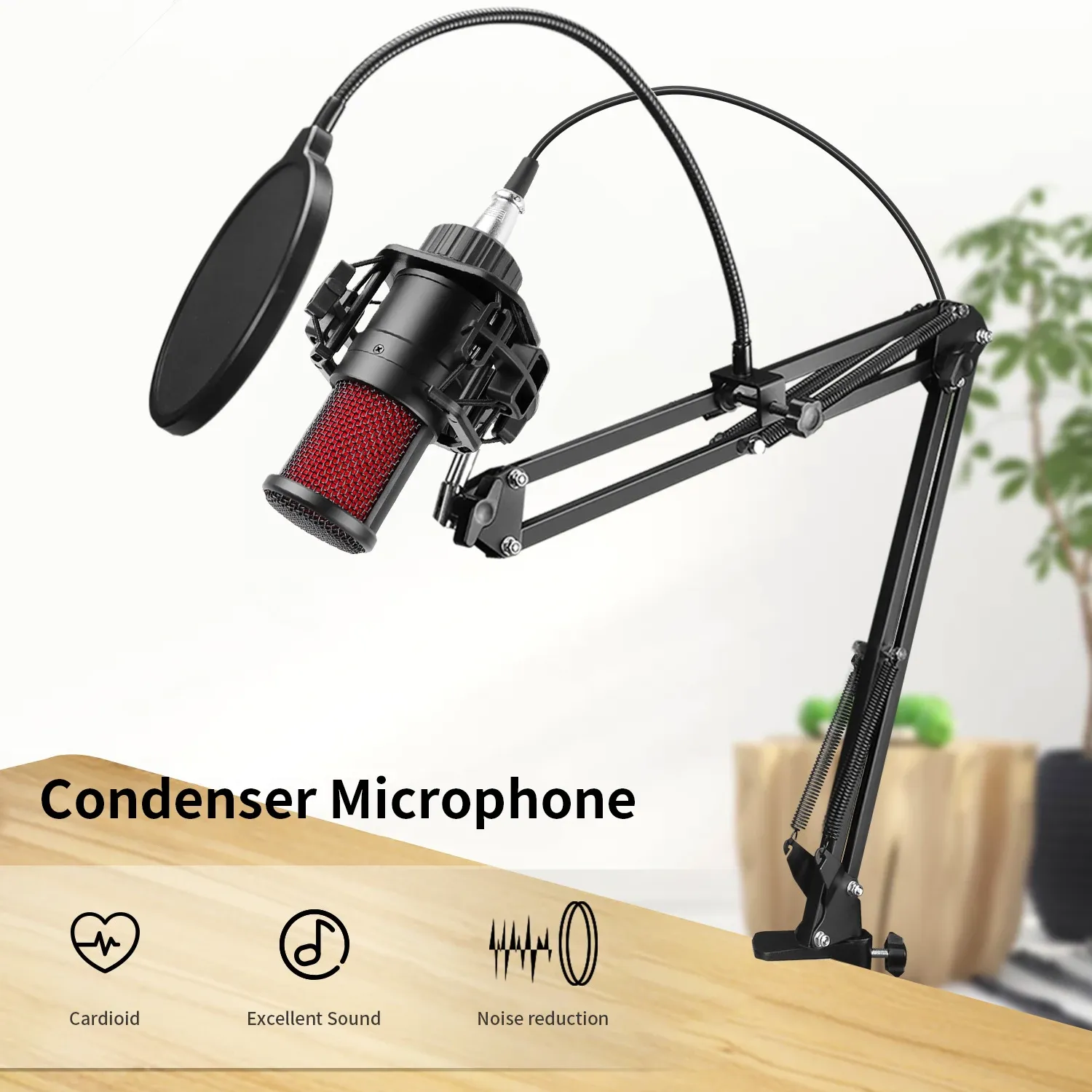 Microphones Metal Profession Condenser Microphone Studio for PC Computer Streaming Recording Microphone Sound Card Phantom Power Mic Gaming