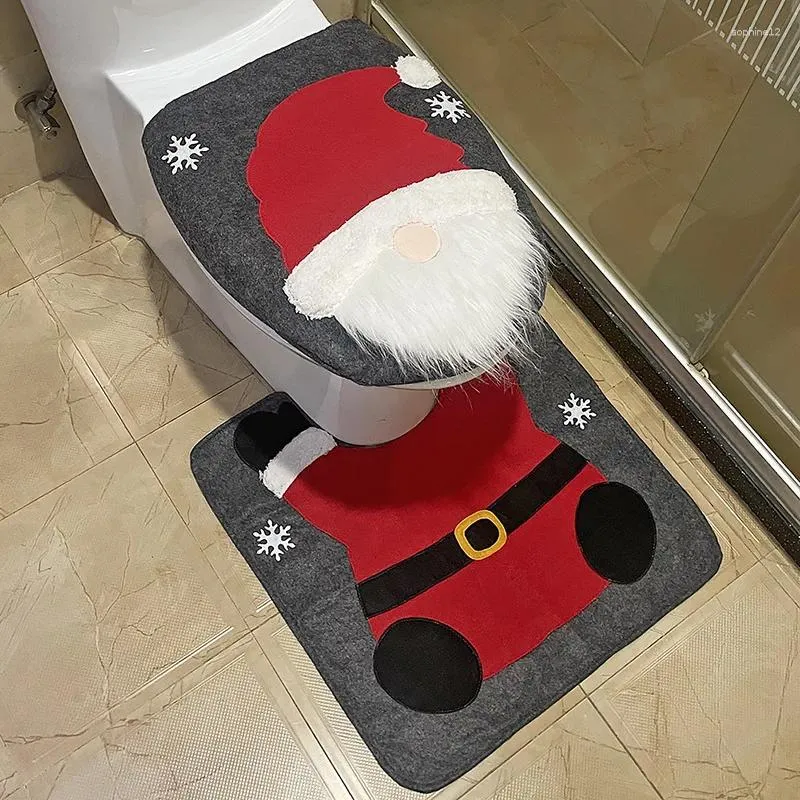 Badmatten Kerstmis toilethuls Gezichteloze oude man Bedek wasbare zachte anti-slip badkamermat toliet tapijtdecoratiejaar