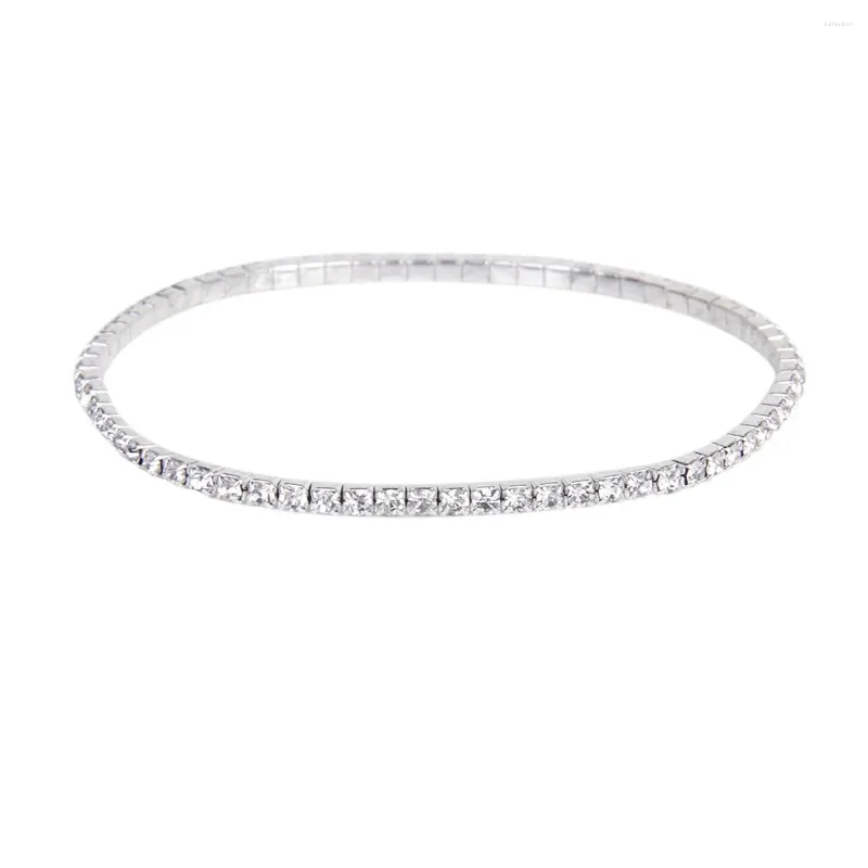 Anklets Elastische strass Decorated Women's Girls Metal Anklet enkelarmbandketen (zilver)