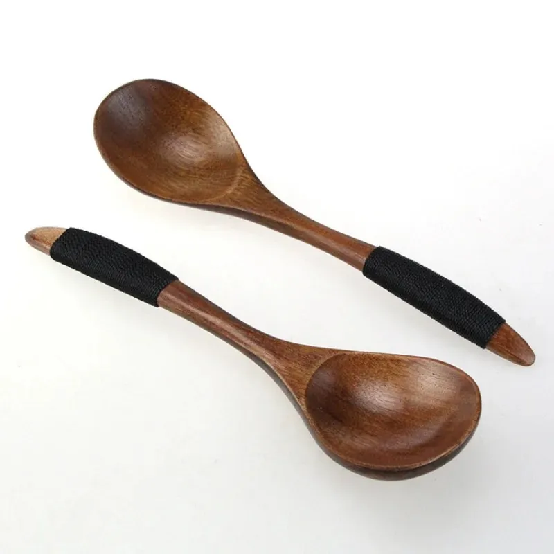 18cm Natural Wood Long Handled Rice Soup Cooking Spoons Big Ladle Hot Pot Spoon Wood Spoon Tableware Tools Kitchen Accessories