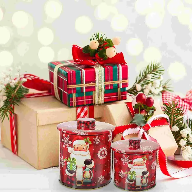 Bouteilles de rangement 2 pcs Tinplate Candy Jar Sugar Cookie de Noël avec contenants de couvercle boîtes en métal
