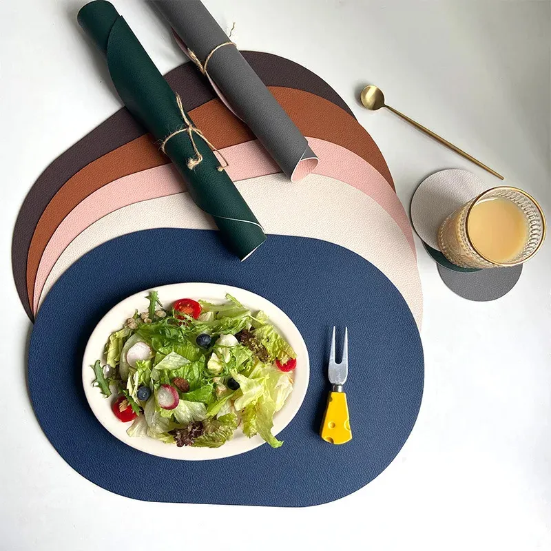 3 ensembles créatifs Nordic Style OVAL Cuir Placemat Set Croaster Set à l'épreuve d'isolation thermique à l'épreuve d'huile Home El Placemat 240329