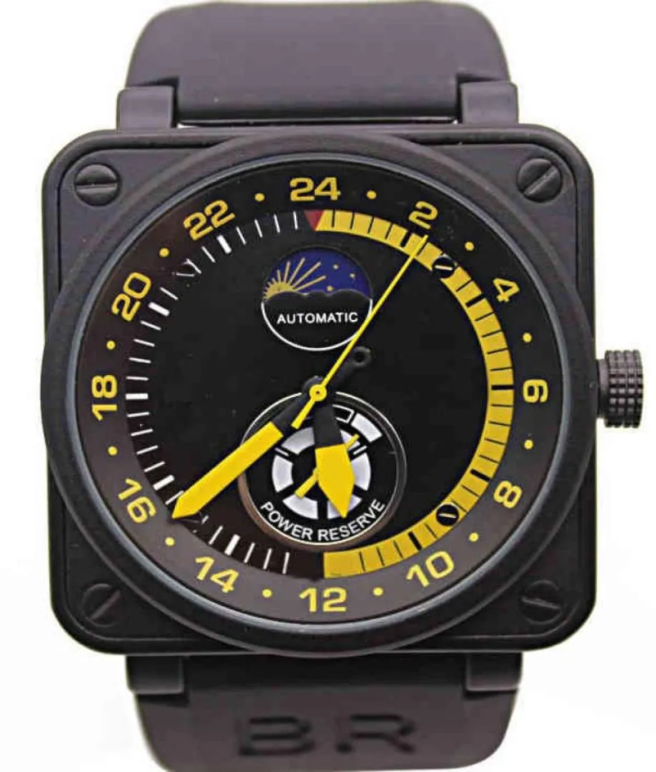 MEN039S HOUKT BLACK RUBBER BELL BR Automatische mechanische limited edition Aviation Day Power Reserve Moon Fase6490653