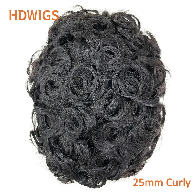 TOUPEES TUPEETes mâles fins mono npu hommes Toupee 100% Human Heuving System Unit 25 mm Wave Wave Men Prothèse capillaire avec des nœuds Couleur naturelle