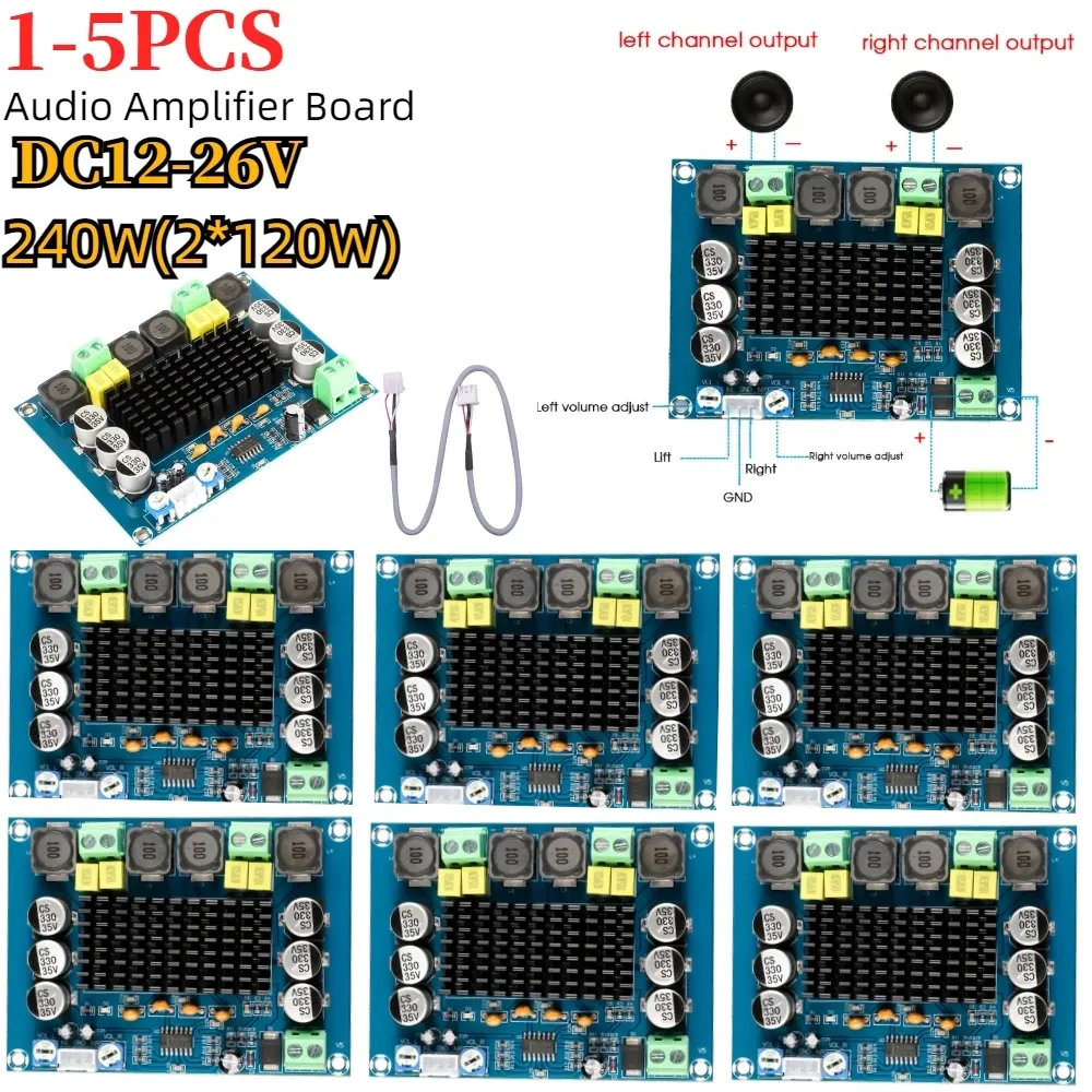 Förstärkare 15st 240W Dual Channel Digital Stereo Audio Digital Power Amplifier Board DC 12V 24V Klass D 120W Amplificador Sound Board DIY