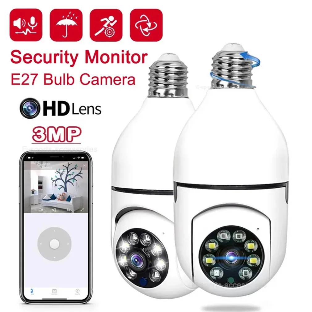 Caméras IP HD WiFi Bulbe Caméras Activité sans fil Sécurité de 200m Caméra Panoramique Moniteur de webcam réglable + machines à sous de suivi à 2 voies