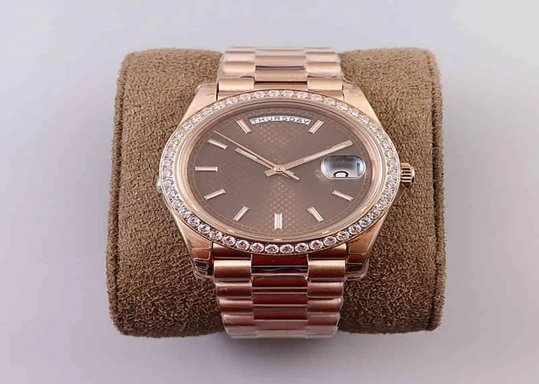 Luxury Designer Automatic Machinery Mens Watch Diamond Ring Luminous Steel Band Rose Gold Lattice Weekly Calendar2319091