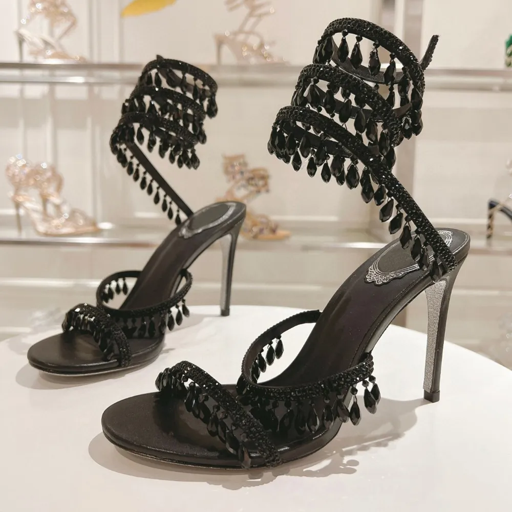 High Heels Sandals For Evening Gown Bulk Black Crystal High Heel