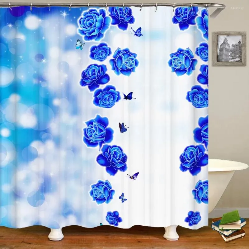 Shower Curtains 3D Beautiful Blue Rose Flower Butterfly Print Curtain Polyester Waterproof Home Decor Bathroom With Hook 180x200