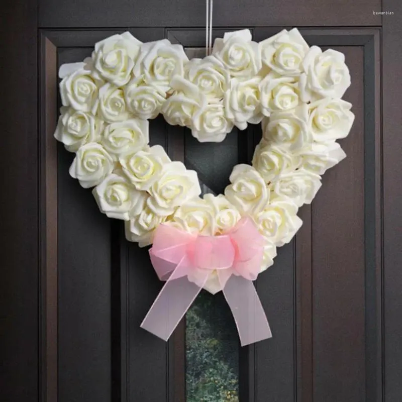 Dekorative Blumen Rosenblumenkranz mit bogen-knoten realistisch aussehender Hochzeitsfeier Liebe Herz künstliche Girlande-Haustür Dekoration