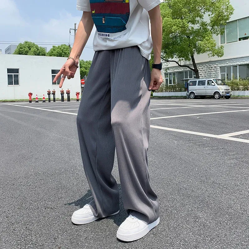 Summer Ice Silk Straight Pants Plus Size 5xlm Mens Streetwear Thin Casual Men Loose Breatble Ben 240326