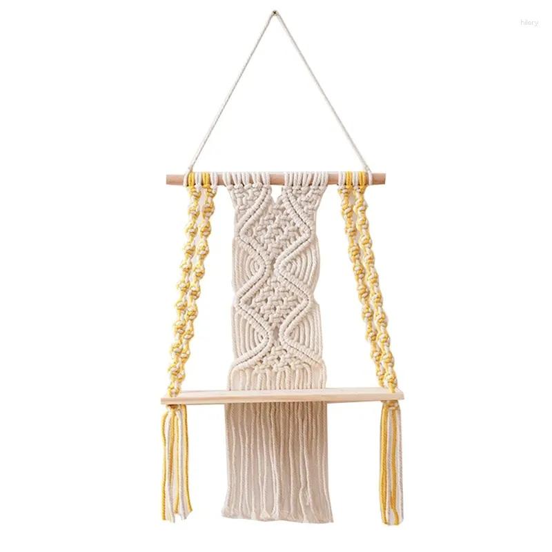 Kitchen Storage Macrame Wall Hanging Shelf Boho For Bedroom Woven Rope Art As