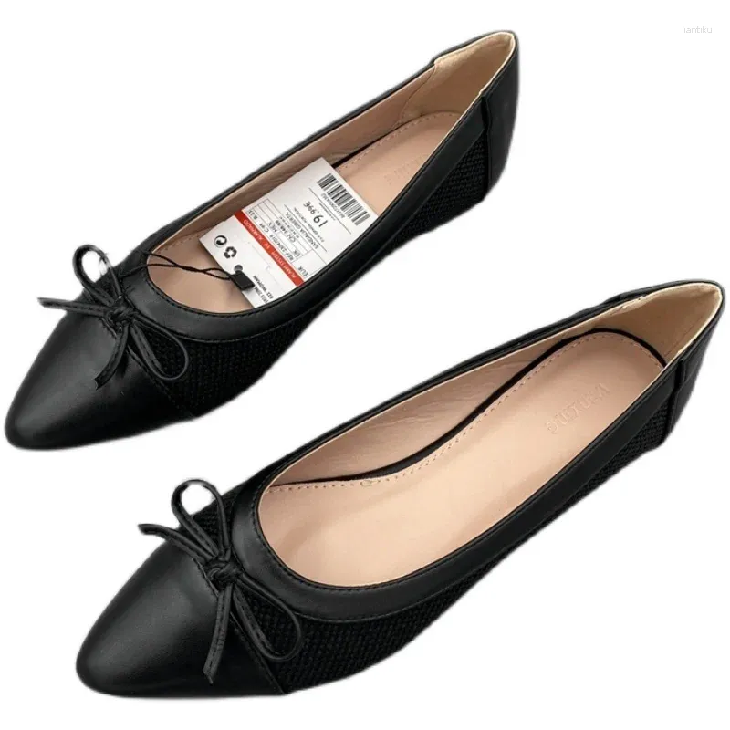 Casual Shoes Plus Size EU41 Flat Women Pointed Toe Bow Slip On Loafers 2024 Fall Fashion Leather Ballet Flats Ladies Work