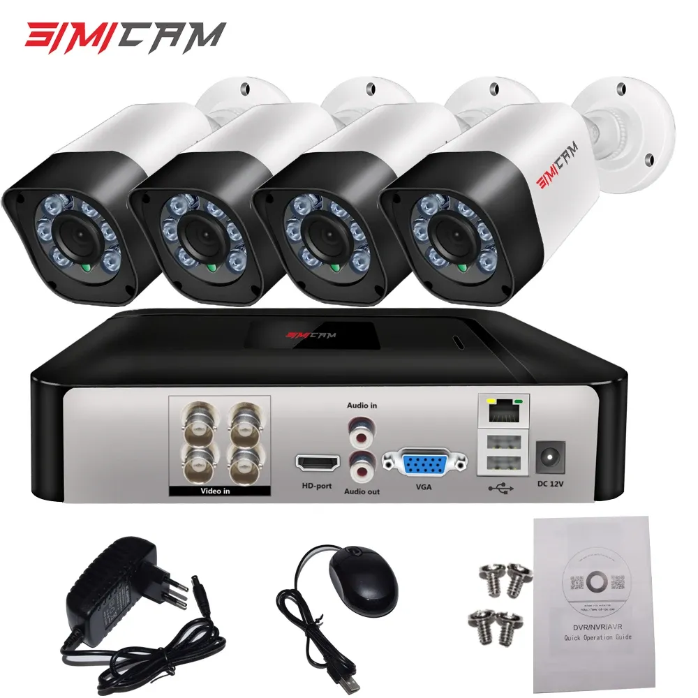 System Security Camera System H.264 Full 1080p/720pHome Outdoor Indoor CCTV SIMICAM DVR 4Channel and 2MP Day Night Vision Motion Alert