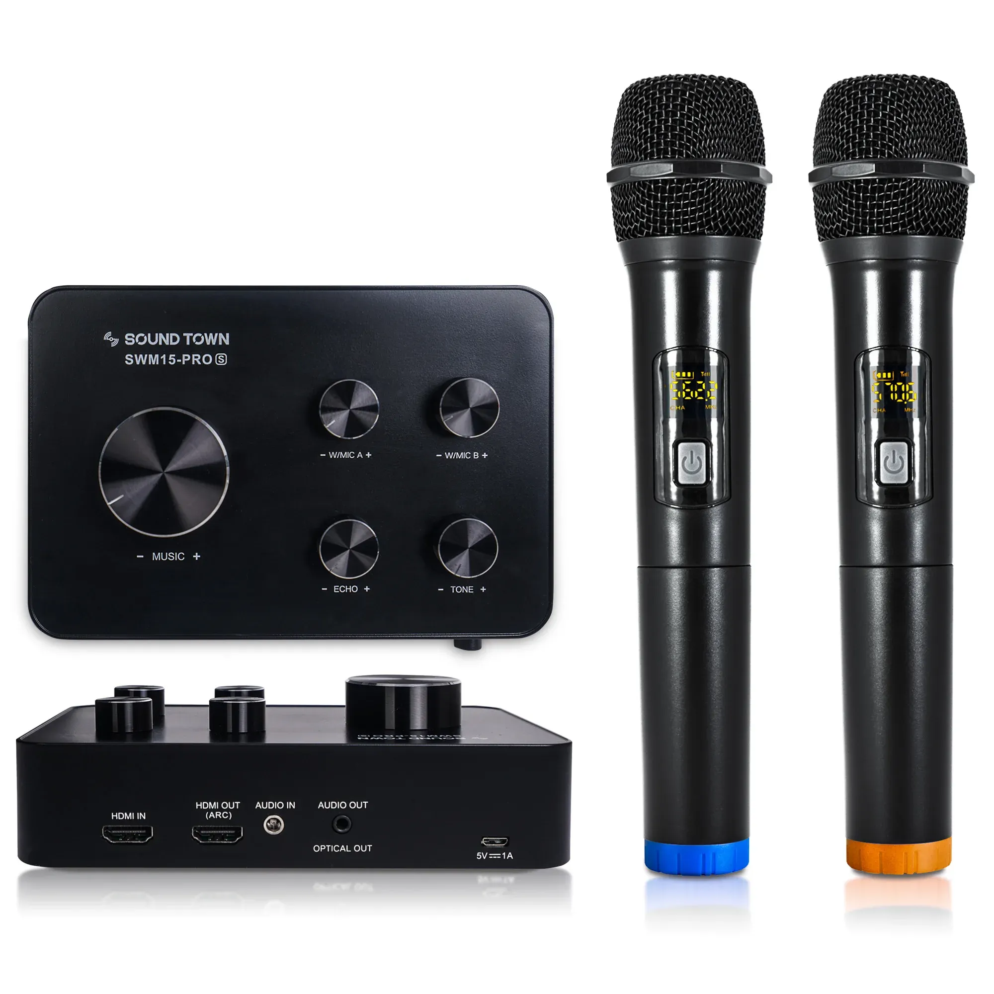 Microphones Sound Town Wireless Microphone Le système de mélangeur de karooké prend en charge HDMICOBATIBLE OPTICAL SMART TV Bluetooth (SWM15PROS)