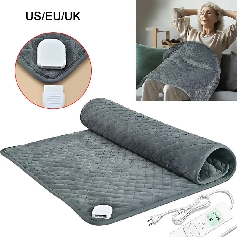 Filtar 80 60 cm elektrisk uppvärmningsplatta massagerterapi för kroppsbuk Back smärta Relief 9Modes Vinteruppvärmd filt Termisk massagematta