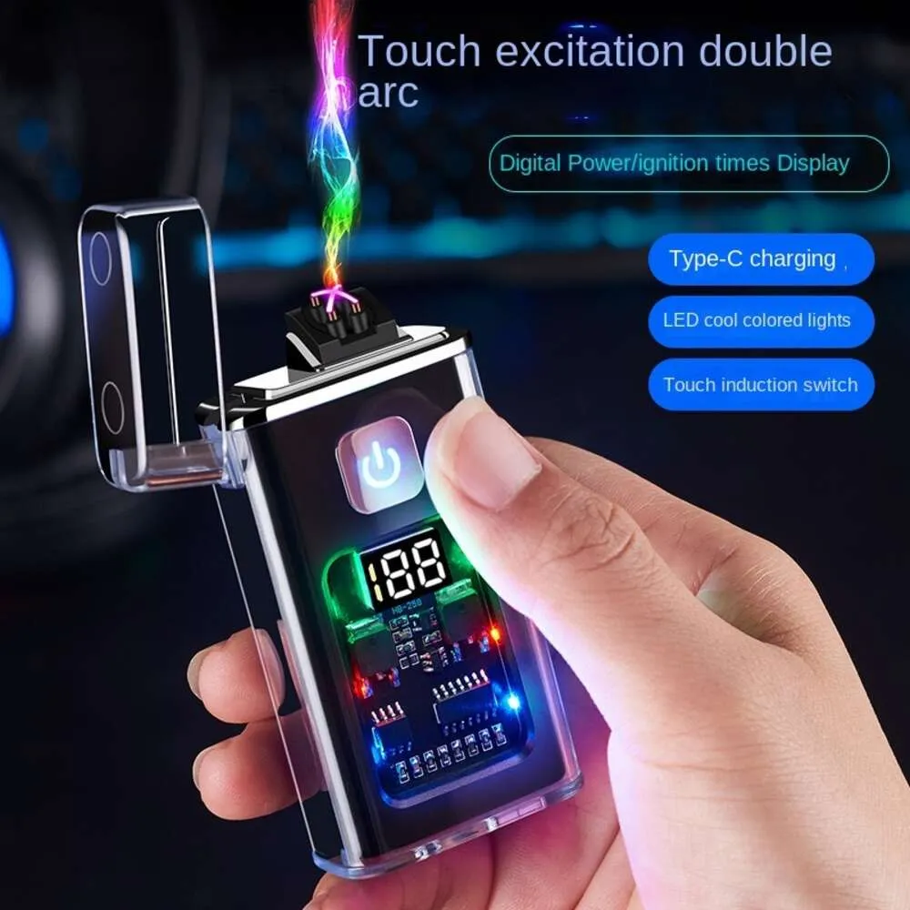 Fashionabla USB Nytt transparent skal Dual Arc Plasma Lighter Mens Outdoor Camping Gadget Igniter Small and Lice Looking Tändare