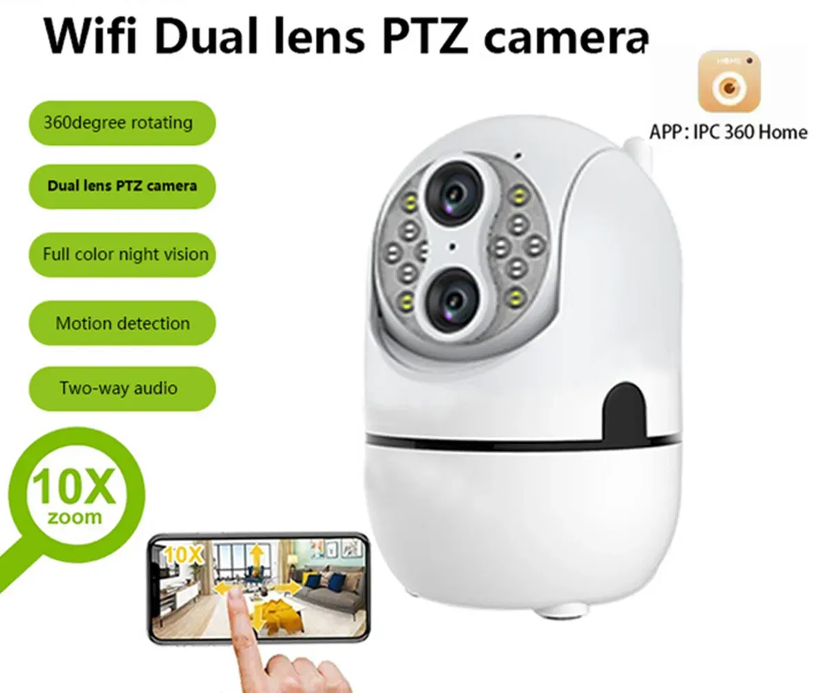 Cameras 4MP UHD IPC360 Home App Dual Lens Full Color Wireless PTZ IP Camera 10x Zoom Farshort Focal Big Siren Home Security Alarm Cam
