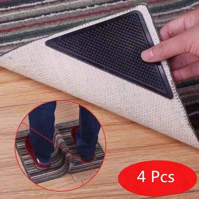 Carpets 4Pcs Home Living Room Bathroom Floor Rug Carpet Mat Rubber Non Slip Anti Skid Sticker Reusable Washable