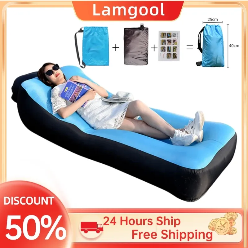 Gear Adult Beach Lounge Chair Fast Folding Camping Sleeping Bag Waterproof Iatable Sofa Bag Lazy Camping Sleeping Bags Air Bed Hot