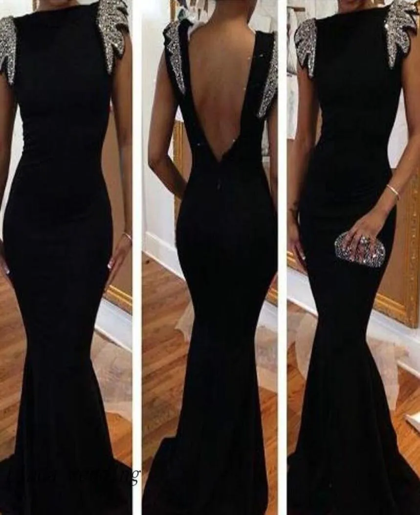 Czarne otwarte sukienki wieczorne syrenki bez pleców błyszczące luksusowe unikalne długie suknie wieczorowe vestidos de fiesta3169221