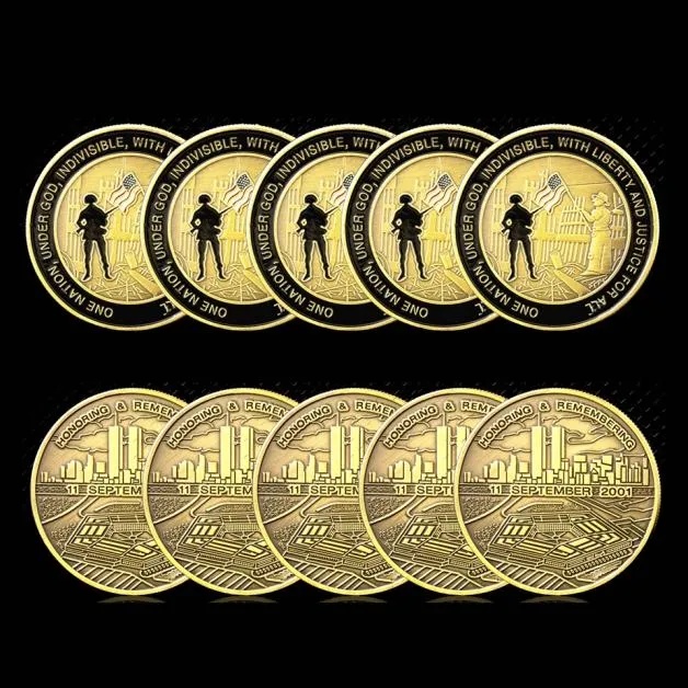 5pcs artesanato em homenagem à lembrança de 11 de setembro Ataques Bronze Coins de desafio colecionável Original SoUvenirs Gifts9670510