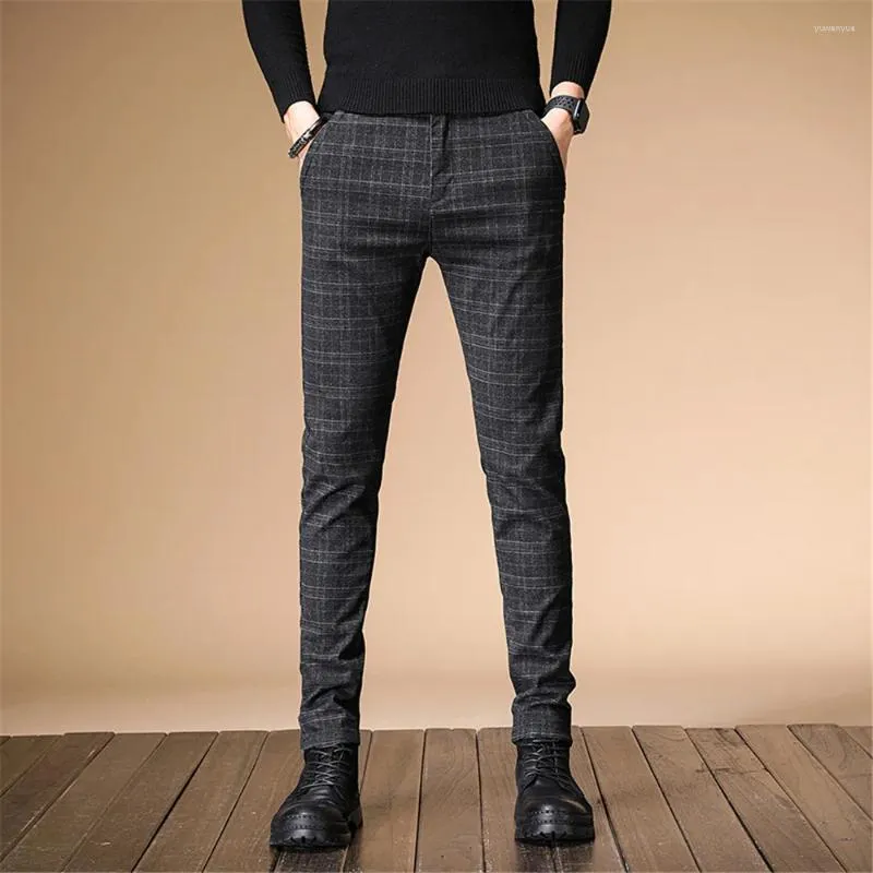 Men's Pants Youth Plaid Casual Spring And Autumn 2024 Elastic Slim Fit Korean British Small Straight Tube