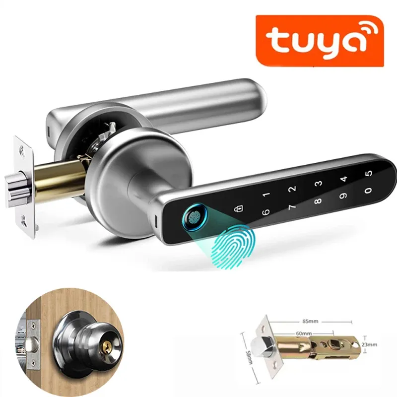 Lås digitalt elektroniskt lås Biometriskt fingeravtryck lås Tuya Smart Door Lock Password Zinc Keyless Security Door Handle för hemmet