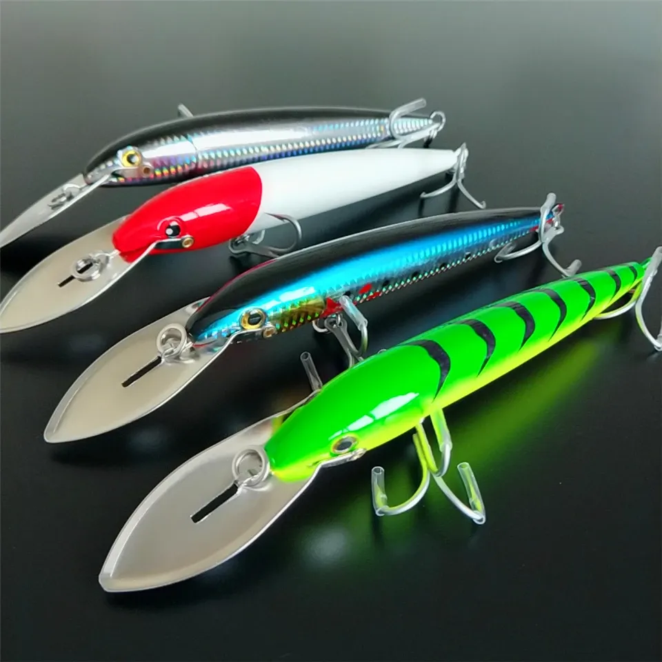 Lures Noeby 1pcs Big Minnow Fishing Lure Lure 76g / 22,5 cm 4colors profondeur 68m langue métal