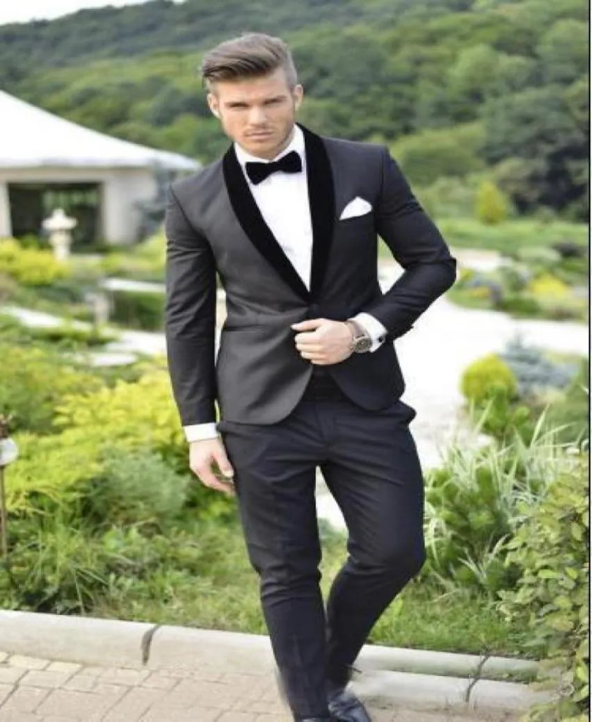 Balck Custom Made Groom Tuxedos Slim Fit Men Wedding Suits Groomsmen Suits For Wedding Prom Party JacketPants Two Pieces Mens S4382173