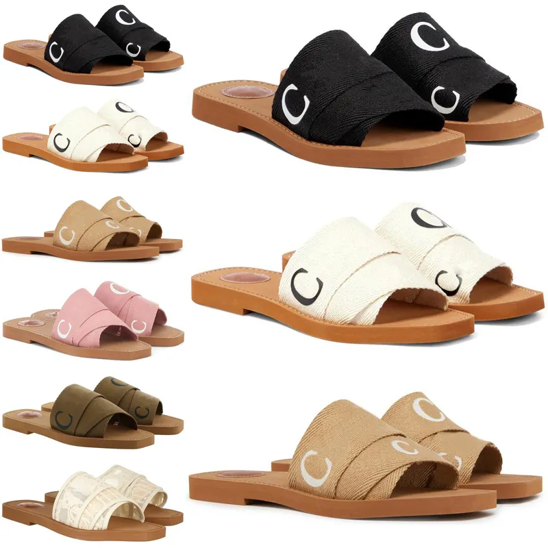 Gratis fraktdesigner Woody Canvas Slides Sandal Sliders For Men Women Sandals Slide Pantoufle Mules Mens Womens Slippers Trainers Flip Flops Sandles