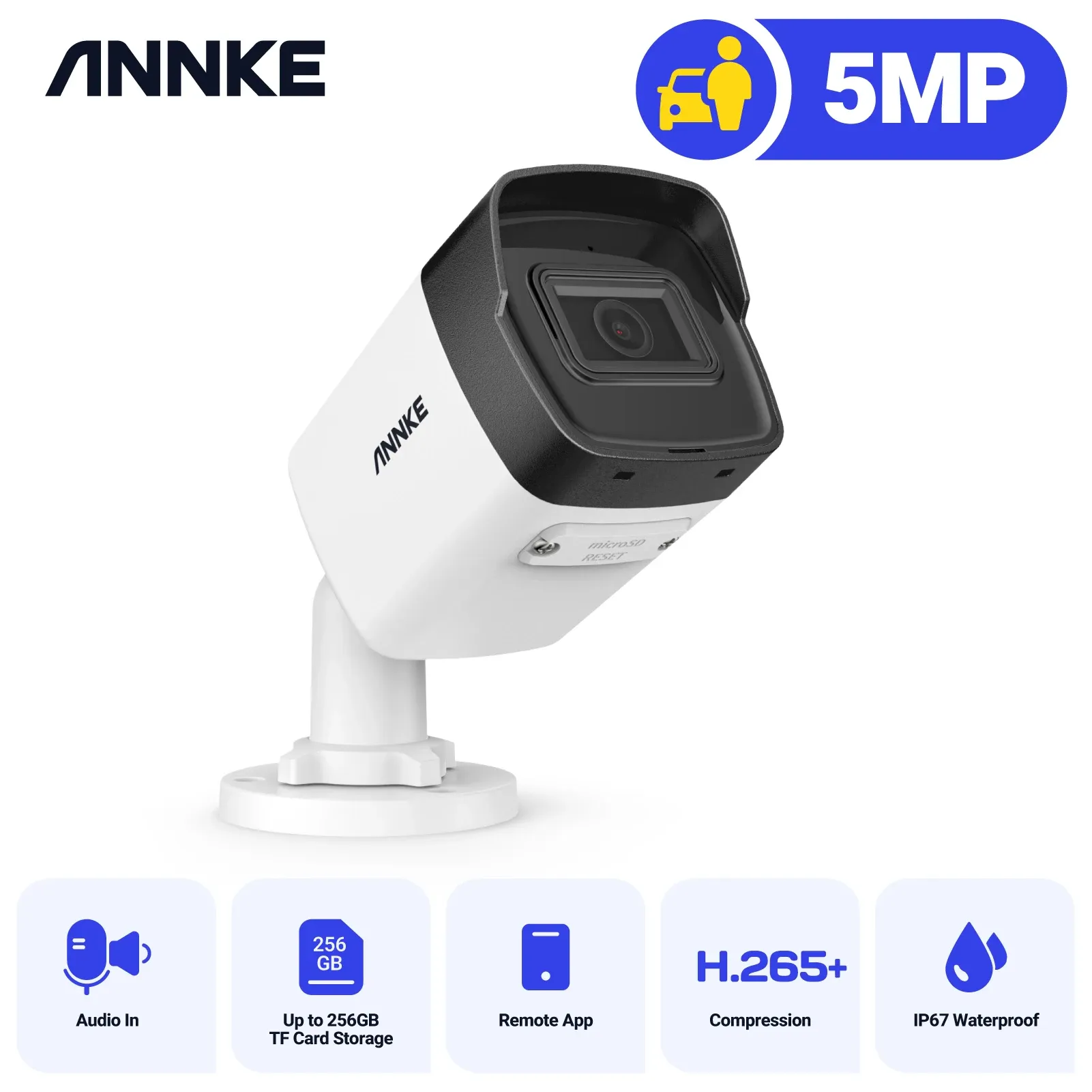 Kamery Annke C500 Ultra FHD 5MP Poe IP kamera IP67 Wodoodporna Wodoodporna Bezpieczeństwo na zewnątrz Buil