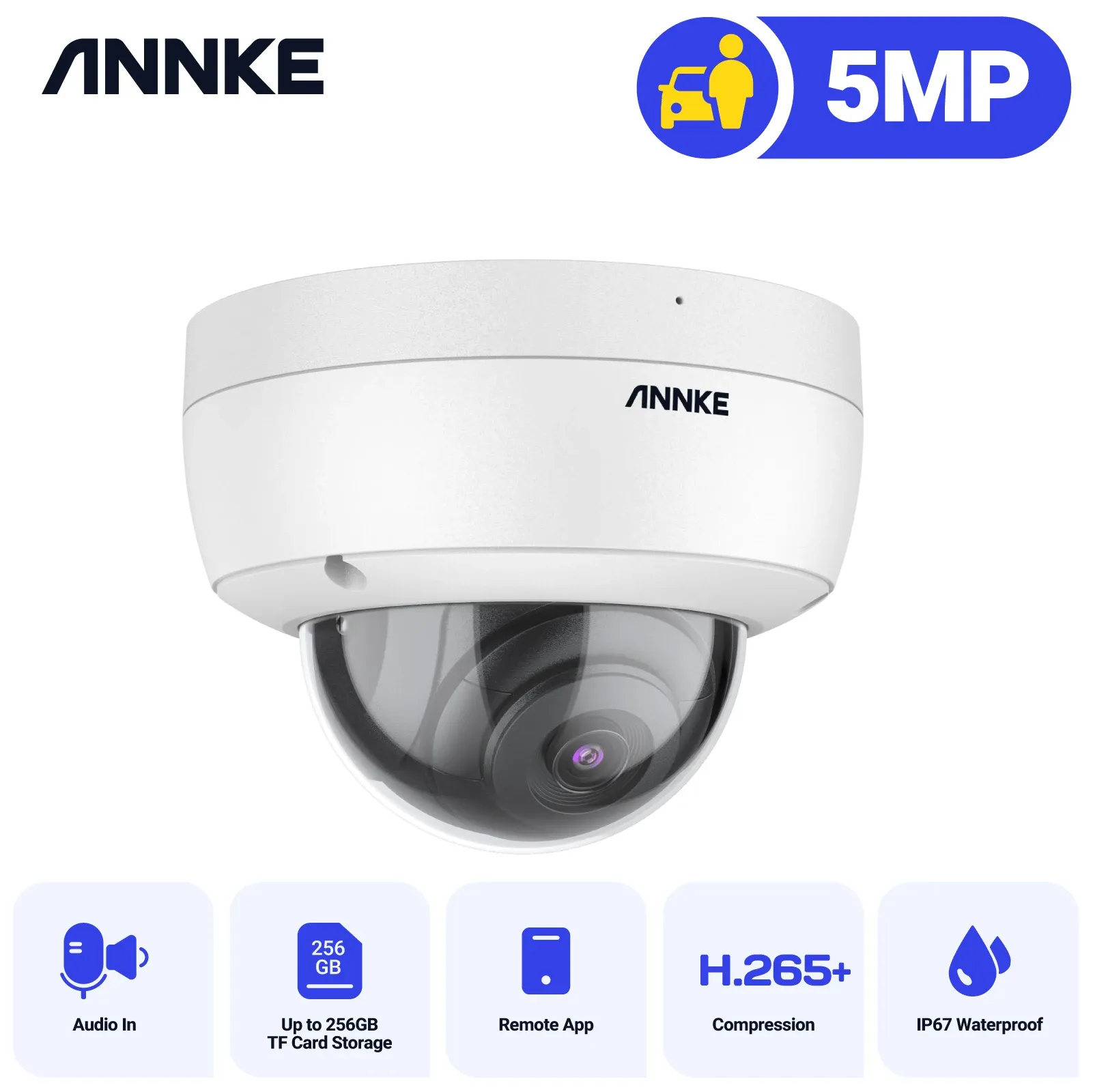 Sistema Annke 1pc 5 MP HD Sicurezza Sicurezza Sistema Camera IRCUT Night Vision Audio Registrazione del kit di telecamere per alloggiamento impermeabile