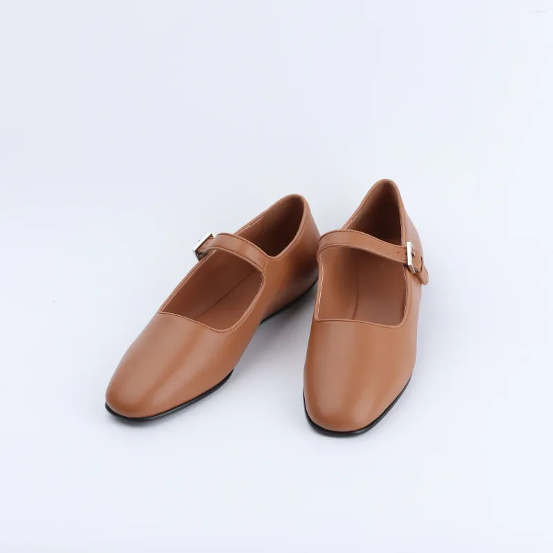 Casual Shoes ROW Mary Jane Ballet Flats Leather Black For Women 2024 Luxury Designer Brown High Quality Brand Woman Size 43