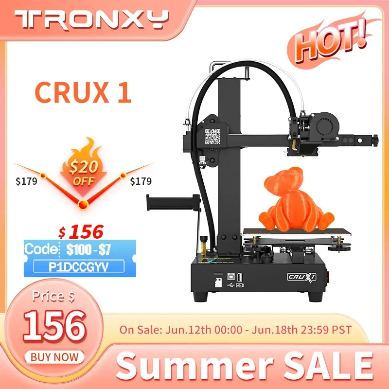 Stampante Tronxy 3D Stampante CRUX 1 FDM Smart Filament Sensore Autoassemble Diretto estrusione diretta Kit stampante 3D 180*180*180mm