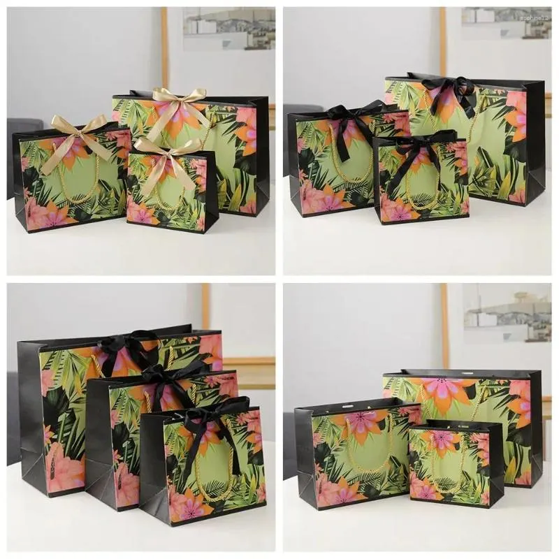 Gift Wrap Floral Leaves Printing Bag Creative Large Capacity Multi-size Shopping Thicken Wrapping Handhold Paper