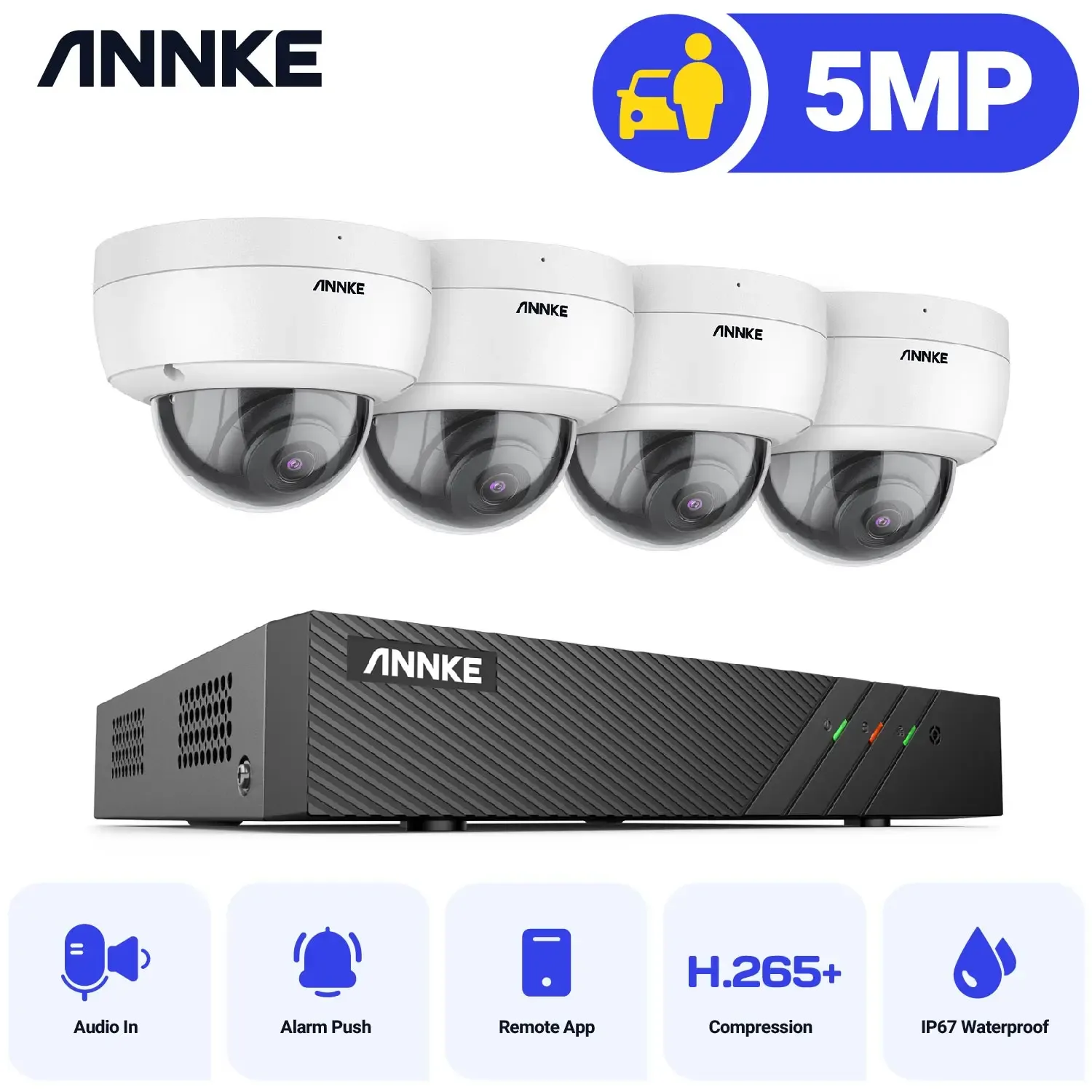 Vêtements Annke 5MP FHD POE Network Video Security System System H.265 + 6MP NVR avec des appareils photo POE de surveillance météorologique 5MP