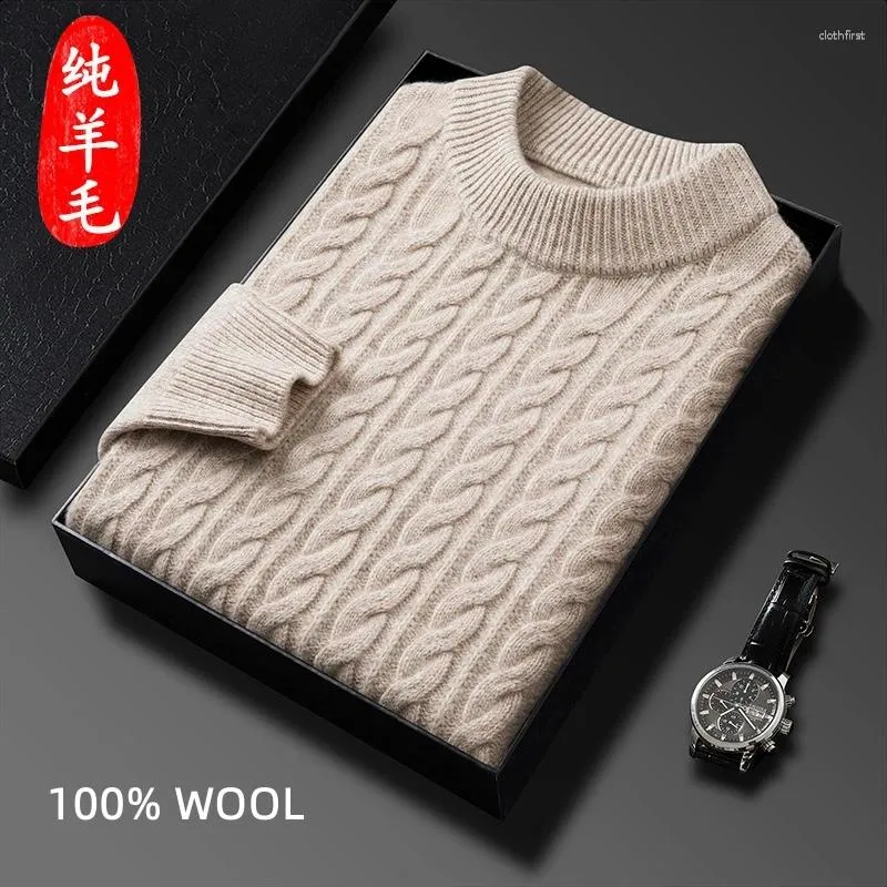 Men's Sweaters Winter 100 Wool Sweater Men Cable Top Fashion Clothes Mens White Clothing Vintage Black Pullover Luxury Knit Streetwear