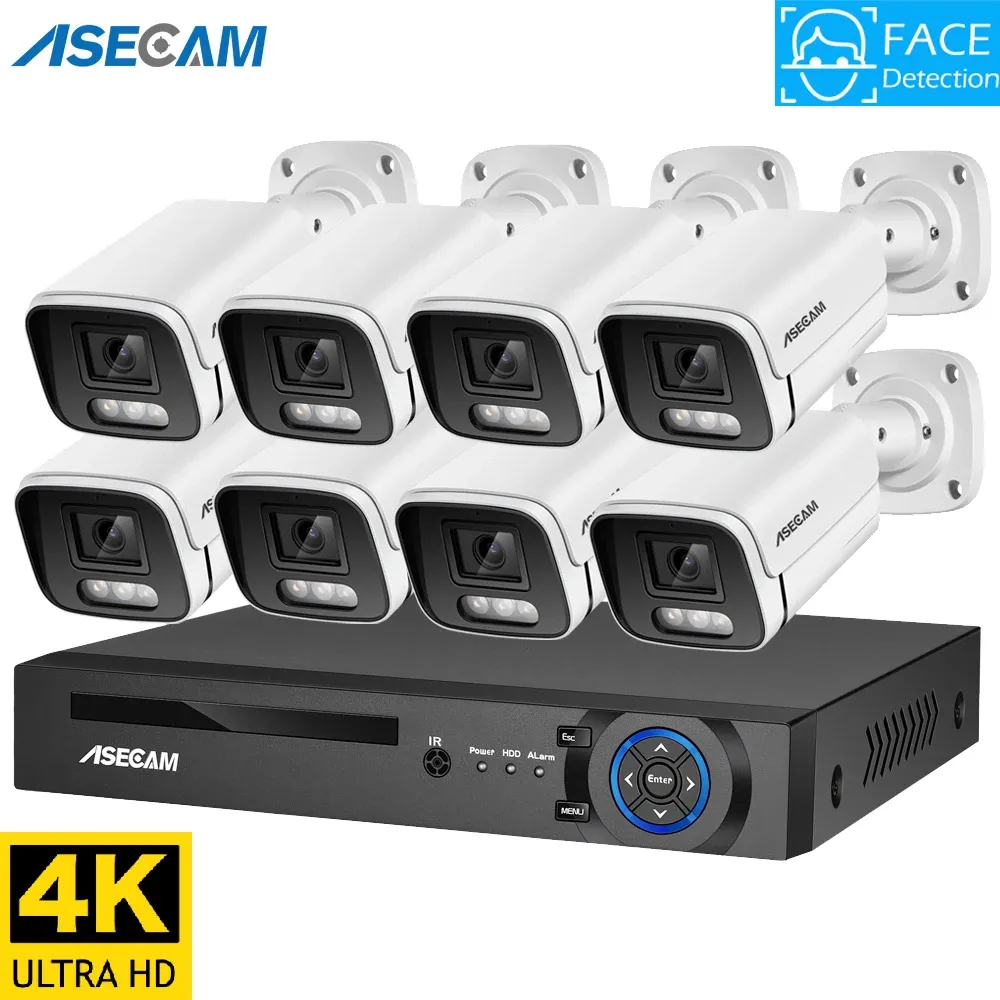 Sistema 8MP 4K AI Detecção de face Sistema de câmera de segurança Poe nvr kit cctv gravação de vídeo ao ar livre Câmera de vigilância de áudio humano xmeye