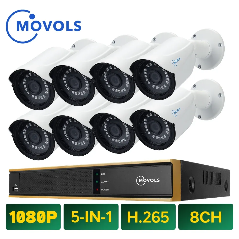 System Movols CCTV 1080p 8st Camera Video Surveillance System 2000TVL Outdoor Security Camera Set Night Vision 8 Channel 2MP DVR Kit