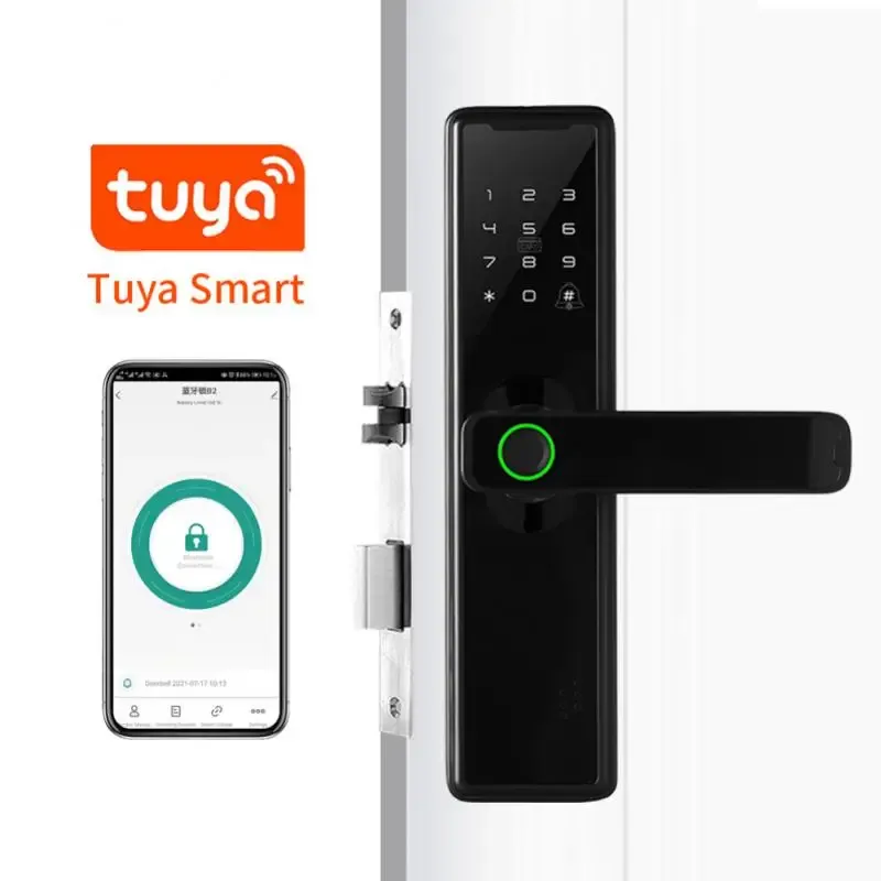 Device Tuya Wifi Electronic Smart Door Lock With Biometric Fingerprint/Smart Card/Password/Key Unlock/USB Emergency Charge Smart Lock