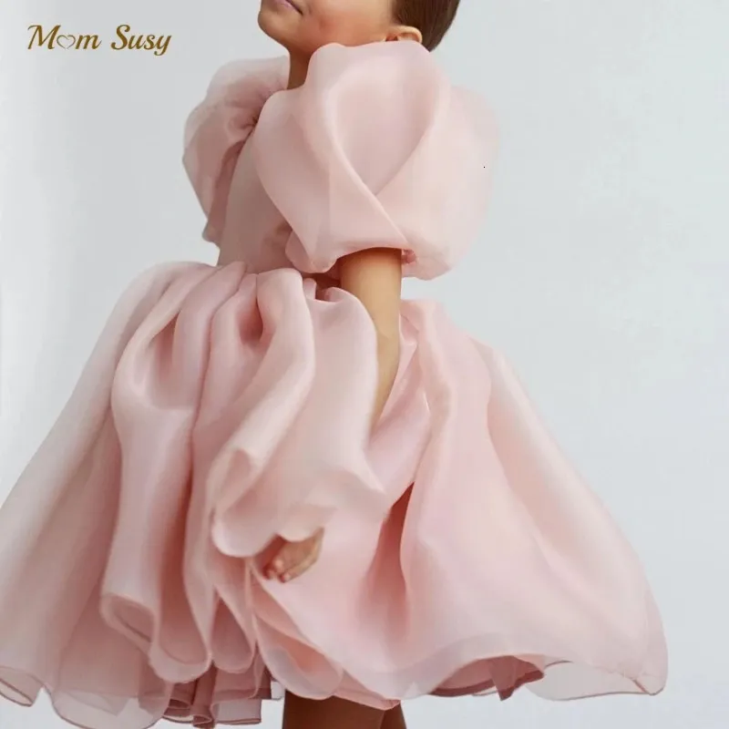 Fashion Girl Princess Vintage Tulle Vestido Puff Sleeve Pink Wedding Party Birthday Tutu Dress Child Clothes 1-10Y 240323