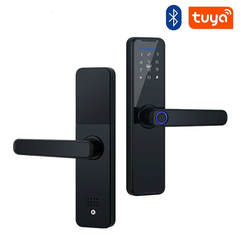 Lock RAYKUBE Biometric Fingerprint Door Lock K7 Black Smart Lock Tuya App Remote Unlocking Keyless Lock Electronic Door Lock