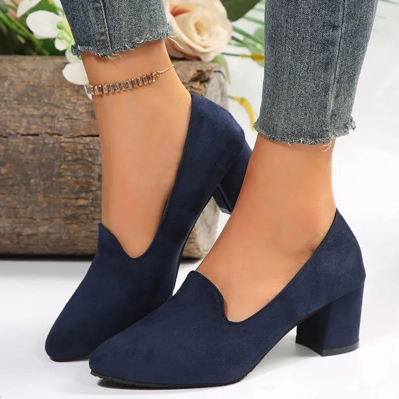 Dress Shoes For Summer Women Ladies Suede Comfortable Casual Breathable Shallow Mouth Thick Heeled Big Size Wide Width