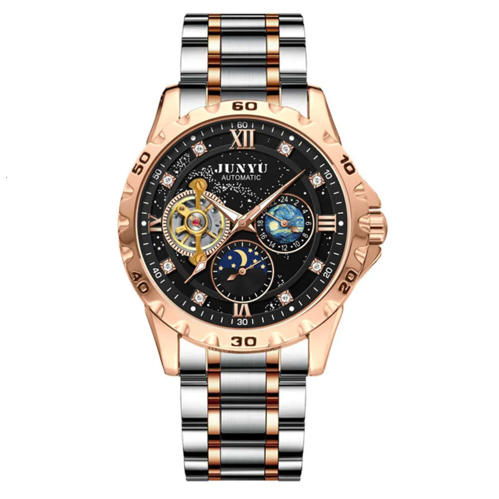 73 JUNYU Men's Waterproof Night Glow Fully Automatic Mechanical Hollow Out Trend Brand Starry Sky Watch 43