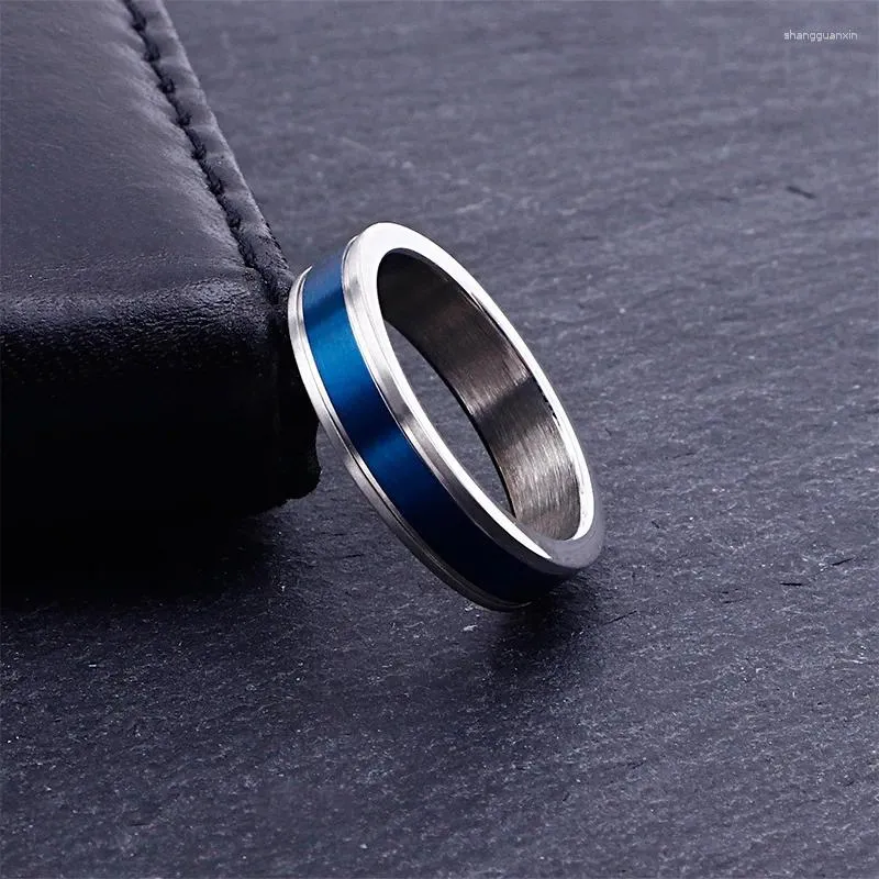 Clusterringe 5mm Edelstahl Blau Männer Ring Persönlichkeit Gezeiten Männer und Frauen Schmuck